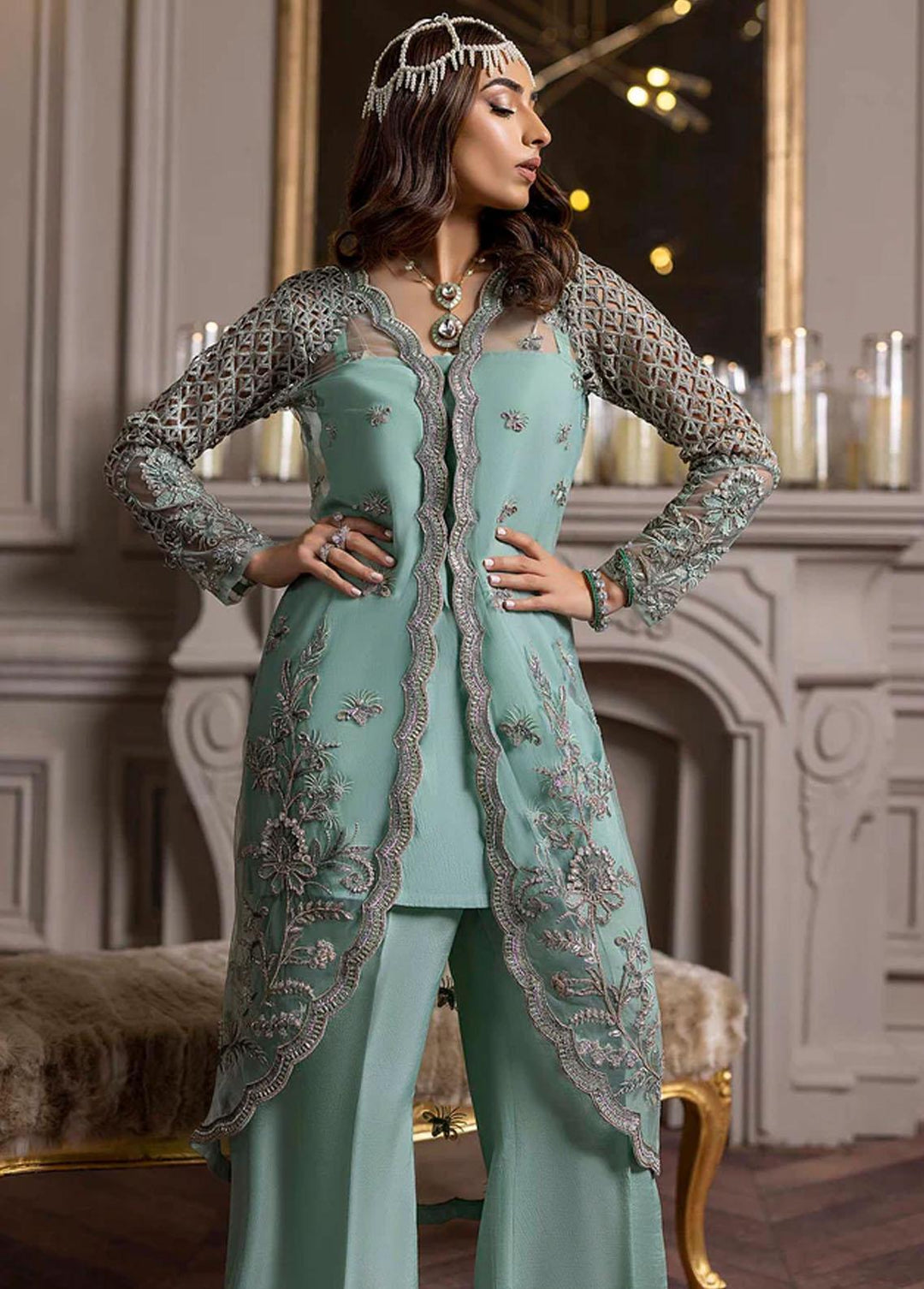 Rozanne By Nuriyaa Embroidered Net Suits Unstitched 3 Piece NR22R Sofia - Luxury Collection