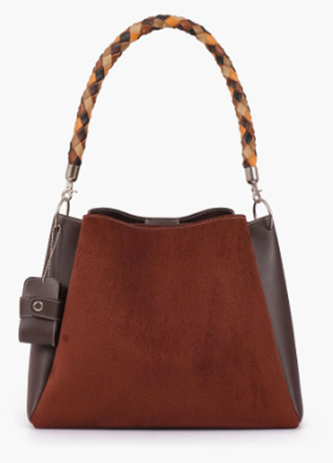 RTW Creation    Hand Bag Hbh-03 Dark Brown Suede Handbag With Braided Handle - Women Hand Bags