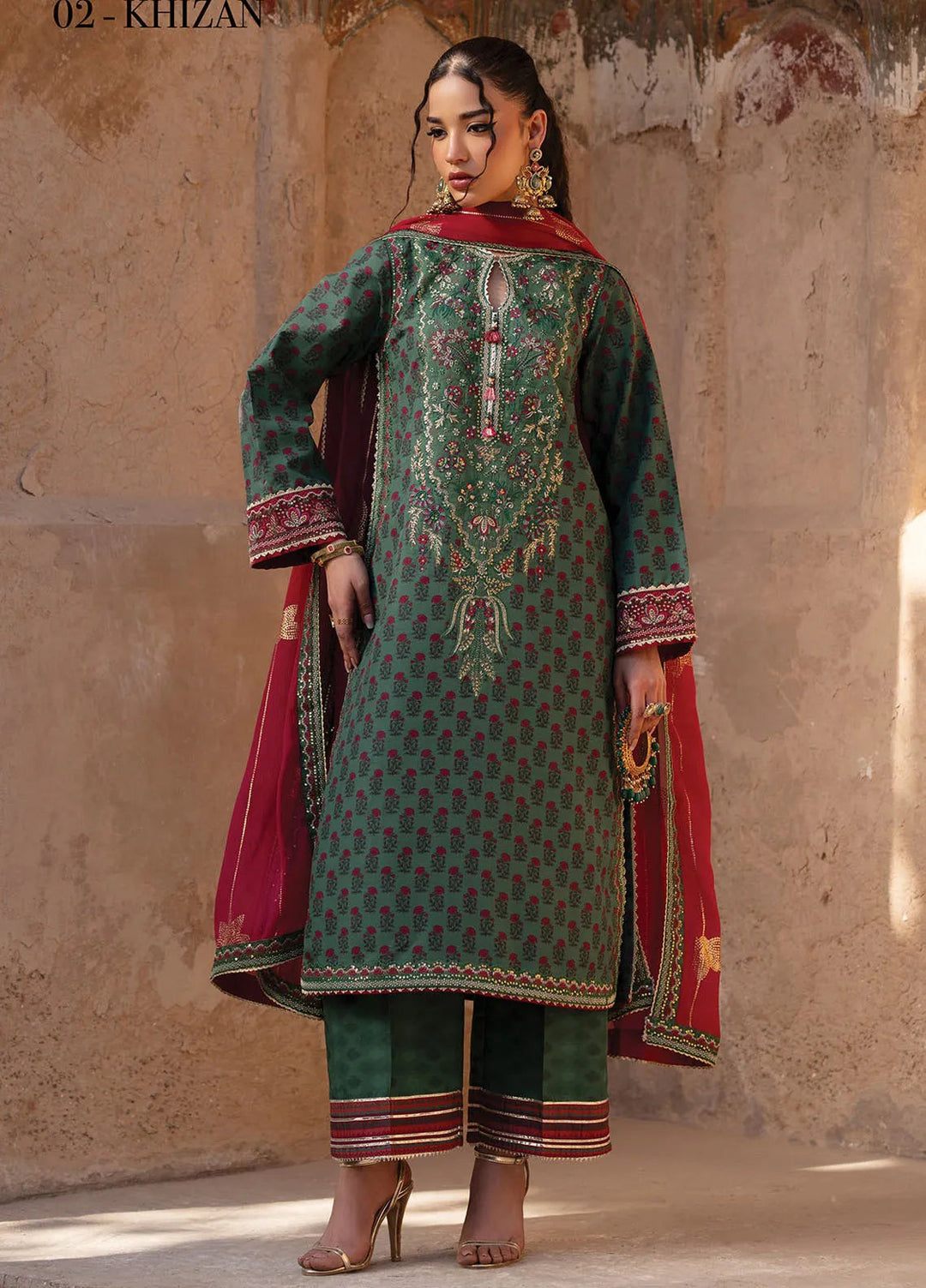 Rumi by Xenia Embroidered Raw Silk Suit Unstitched 3 Piece XE25RF D-02 Khizan - Formals Collection