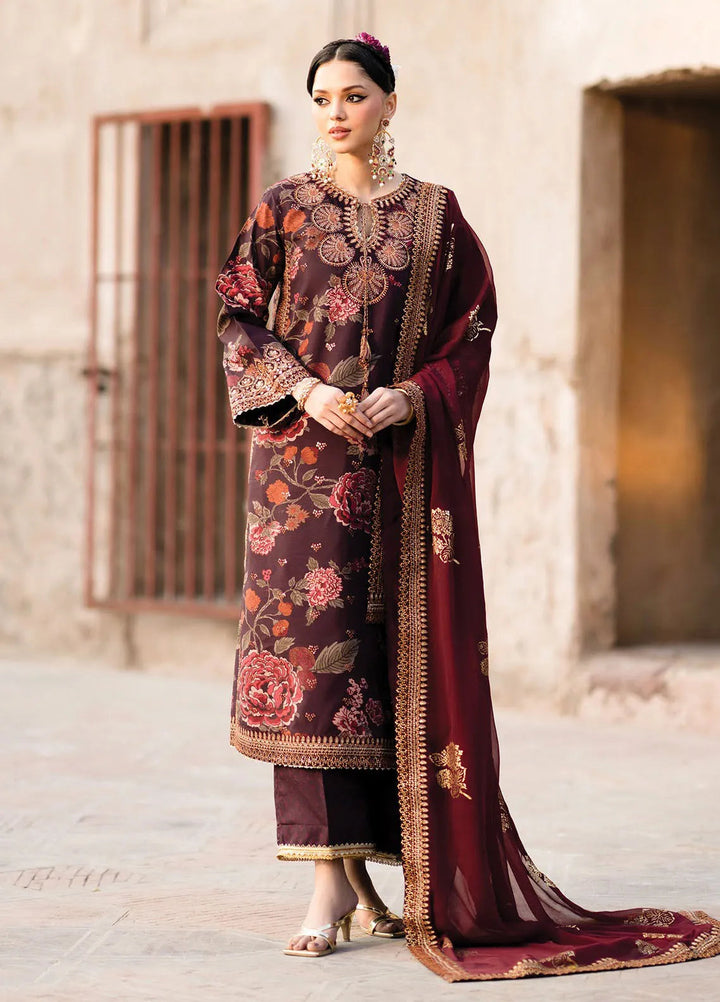Rumi by Xenia Embroidered Raw Silk Suit Unstitched 3 Piece XE25RF D-12 Fareedan - Formals Collection
