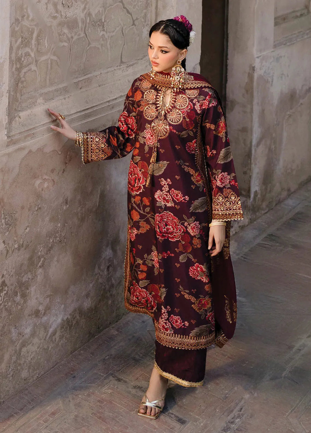 Rumi by Xenia Embroidered Raw Silk Suit Unstitched 3 Piece XE25RF D-12 Fareedan - Formals Collection