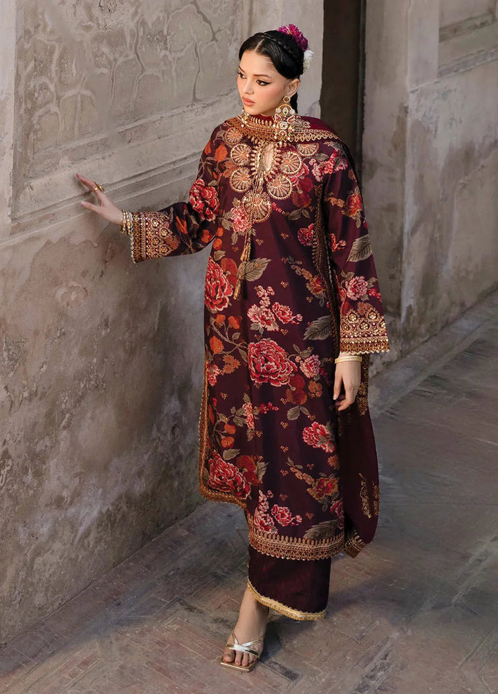 Rumi by Xenia Embroidered Raw Silk Suit Unstitched 3 Piece XE25RF D-12 Fareedan - Formals Collection
