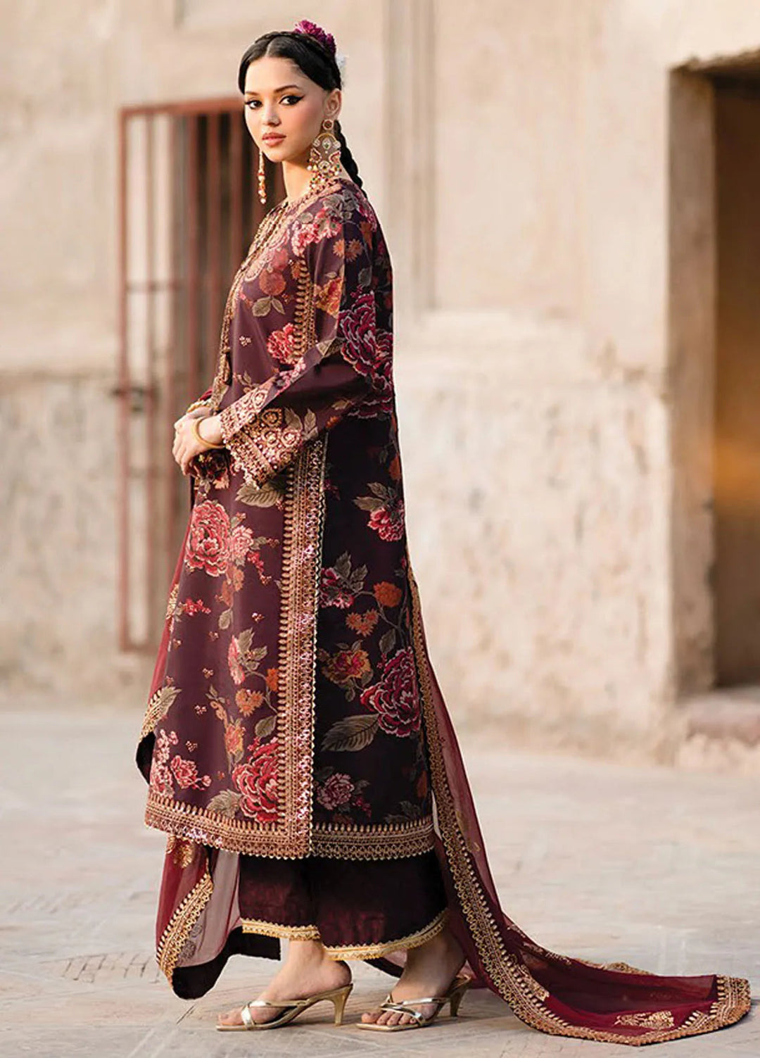 Rumi by Xenia Embroidered Raw Silk Suit Unstitched 3 Piece XE25RF D-12 Fareedan - Formals Collection