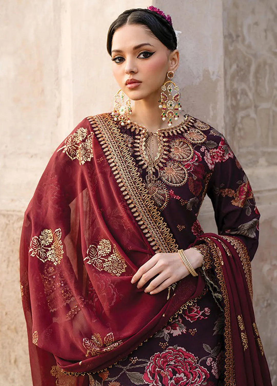 Rumi by Xenia Embroidered Raw Silk Suit Unstitched 3 Piece XE25RF D-12 Fareedan - Formals Collection