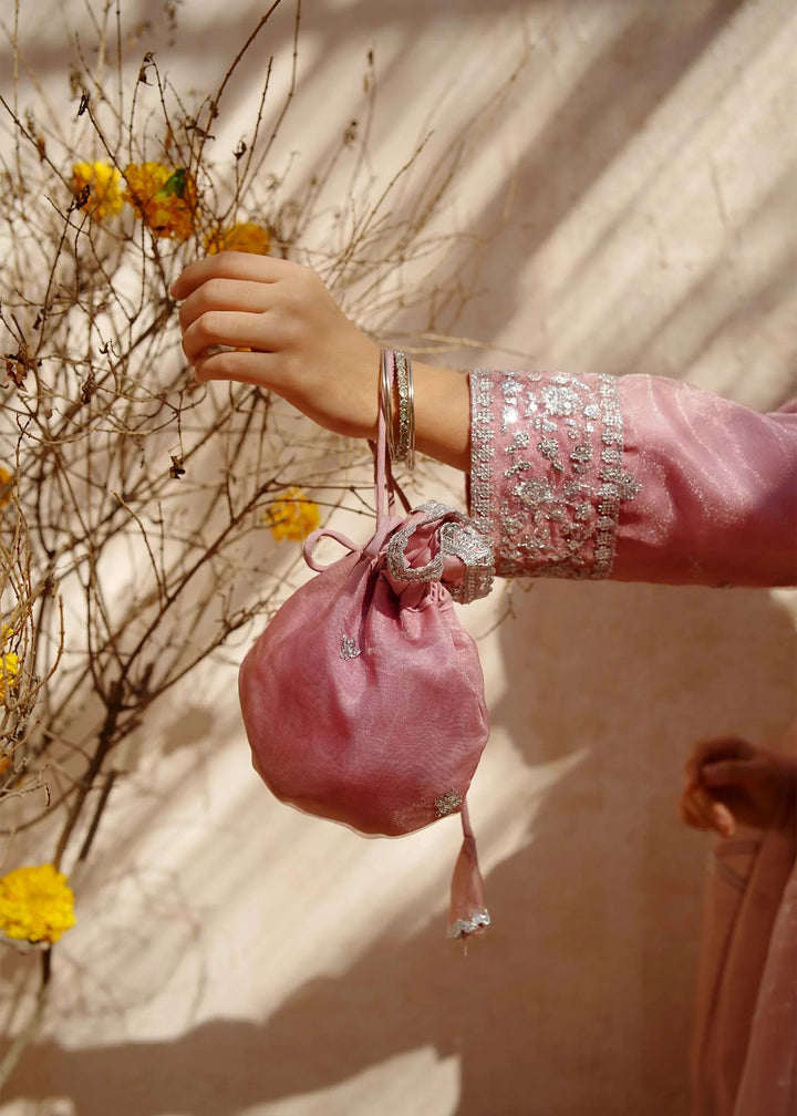 Modest Girls RTW Embroidered Tissue 3 Piece Suit Pink Frock Wedding Collection