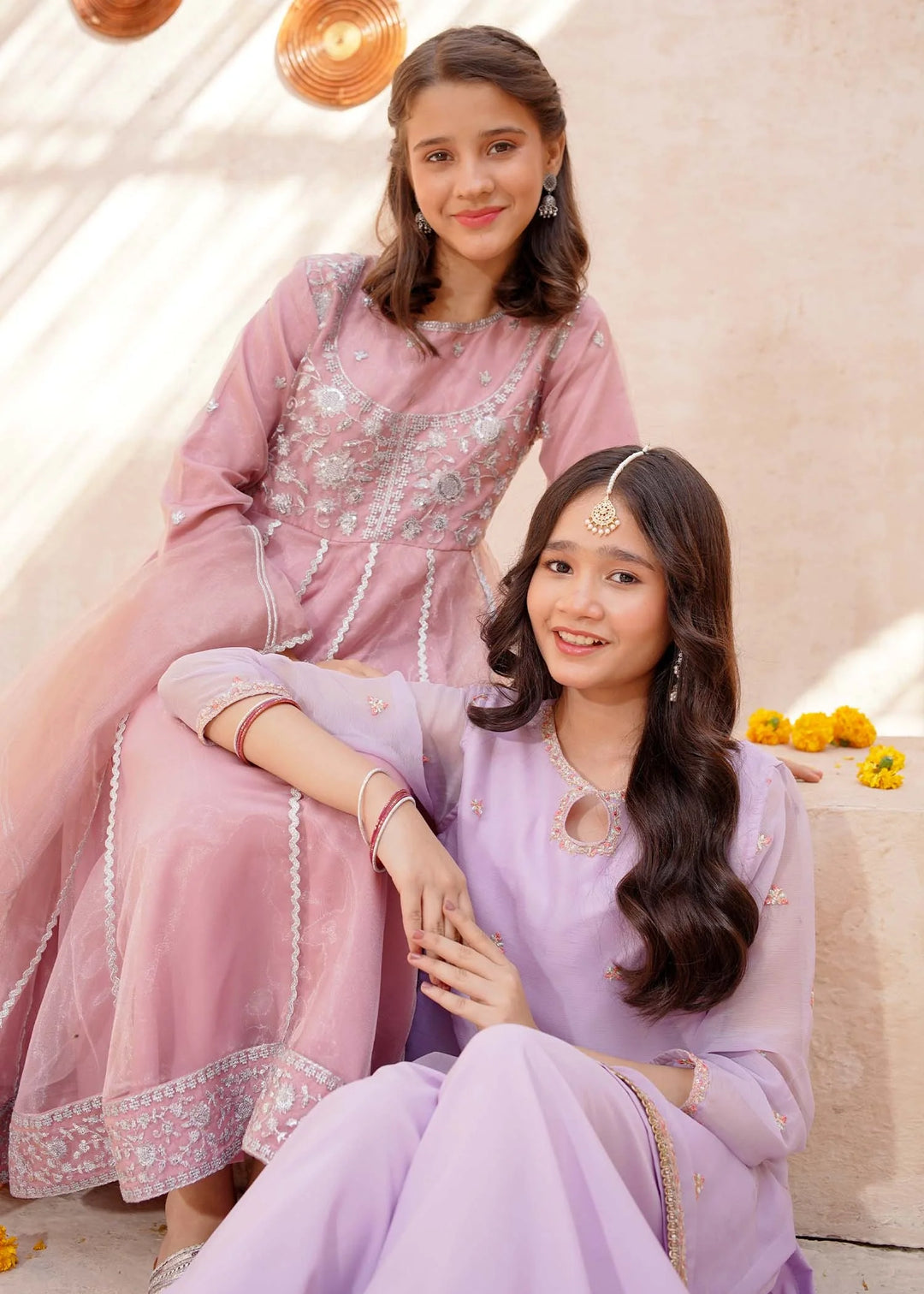 Modest Girls RTW Embroidered Tissue 3 Piece Suit Pink Frock Wedding Collection