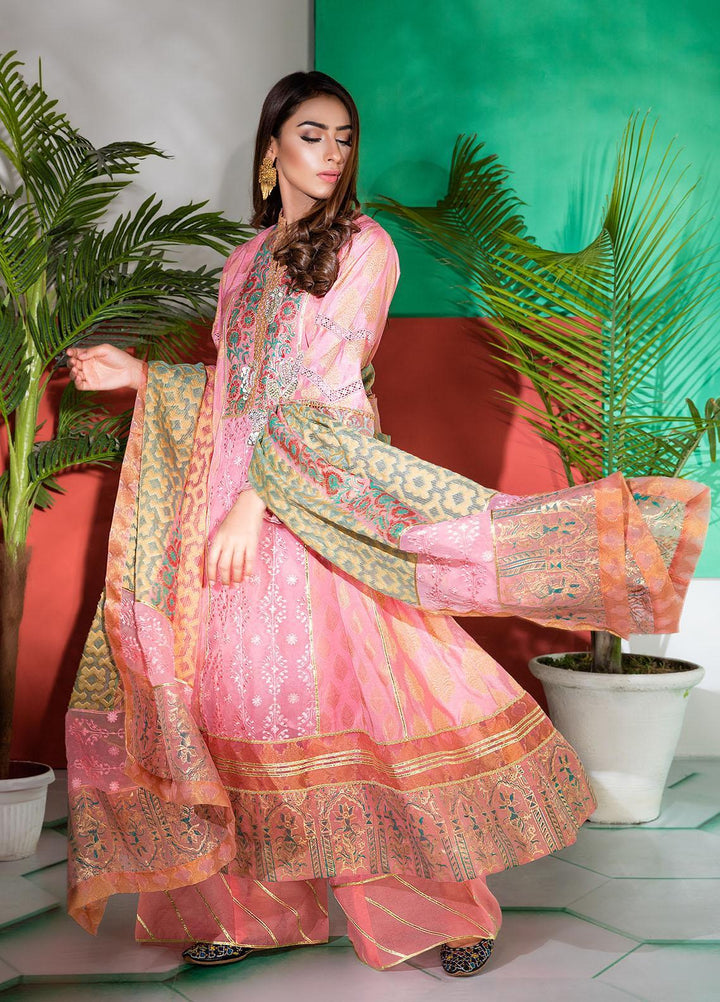 Sadya Sumair Luxury Pret  Organza 3 Piece Dress SS21N Extended Pink