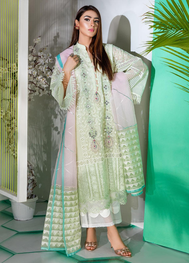 Sadya Sumair Luxury Pret  Organza 3 Piece Dress SS21N Mint Green