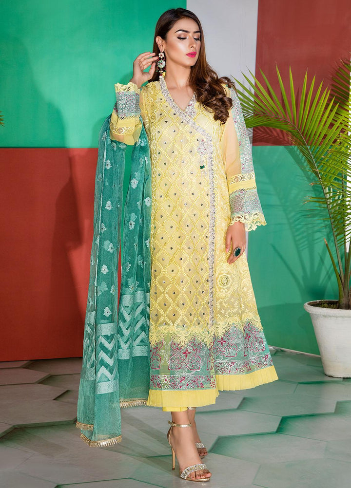 Sadya Sumair Luxury Pret  Organza 3 Piece Dress SS21N Yellow Angrakha