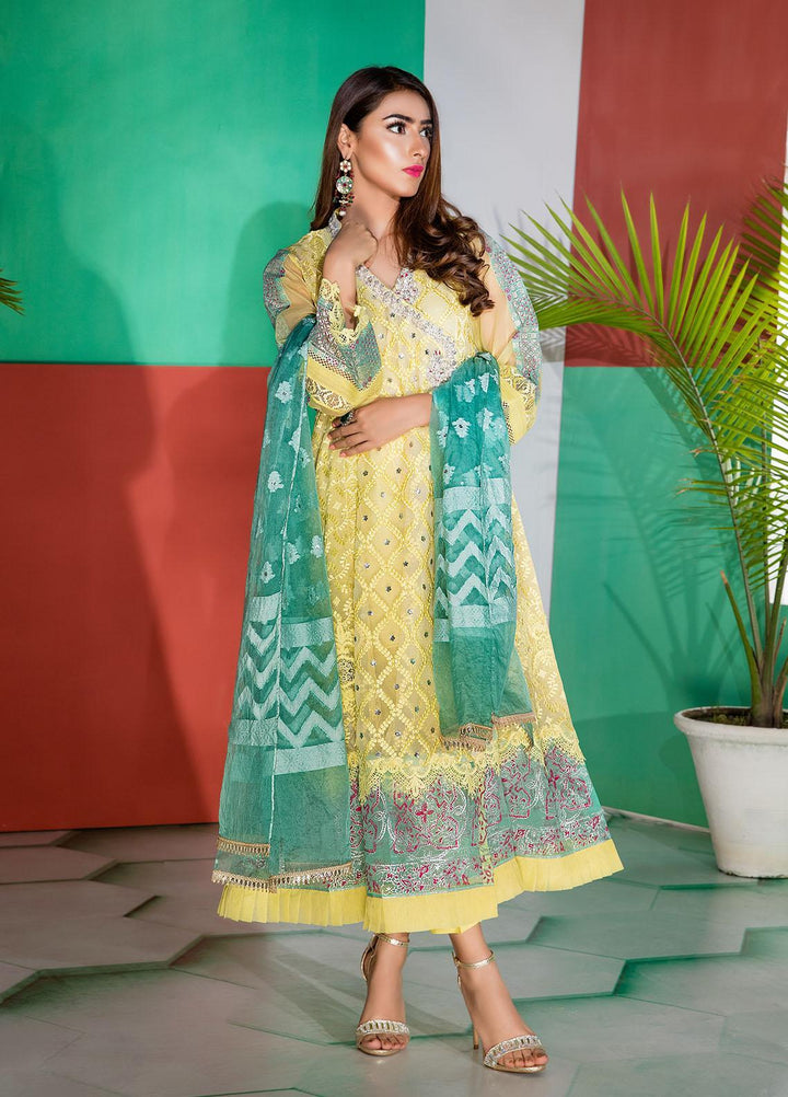Sadya Sumair Luxury Pret  Organza 3 Piece Dress SS21N Yellow Angrakha