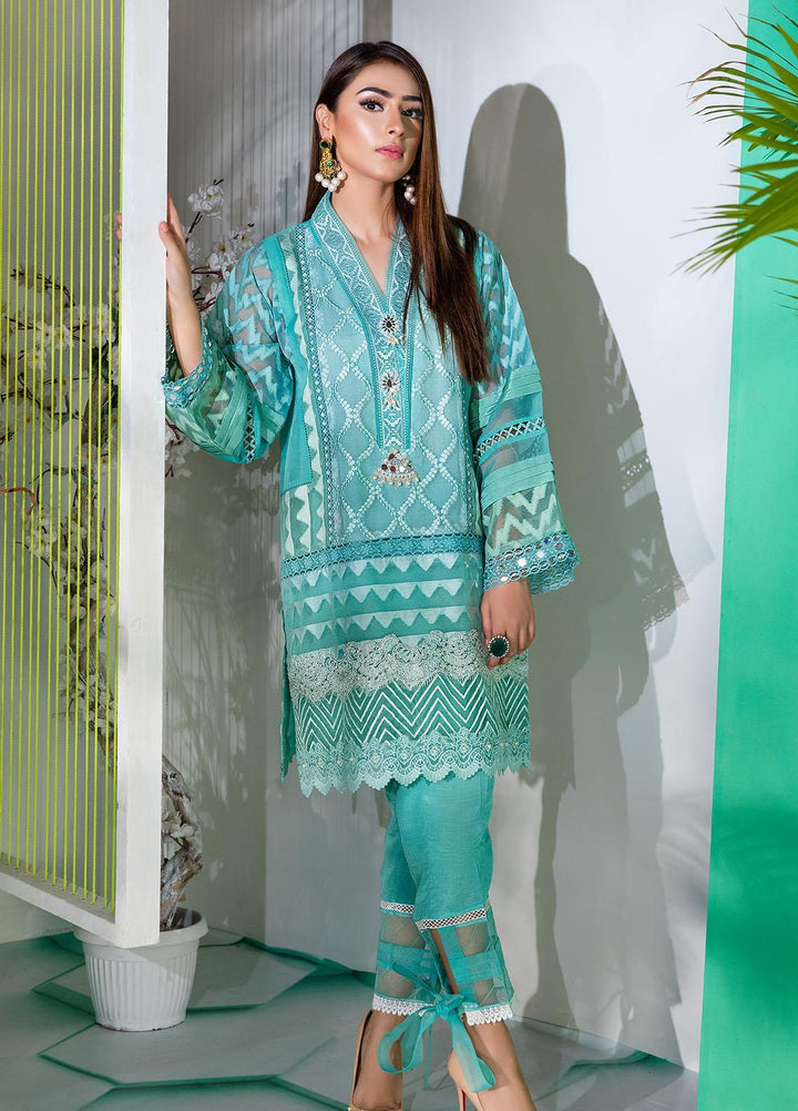 Sadya Sumair Luxury Pret  Organza 2 Piece Dress SS21N Aqua