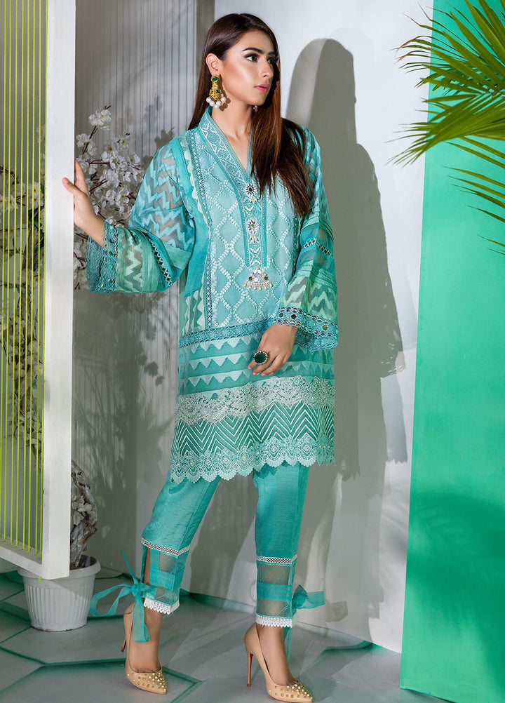 Sadya Sumair Luxury Pret  Organza 2 Piece Dress SS21N Aqua