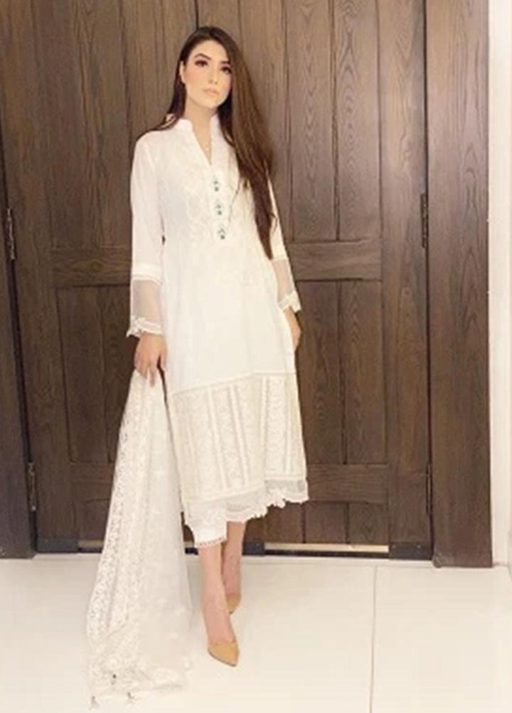 Sadya Sumair Luxury Pret  Cotton 3 Piece Dress SS21N Pale White