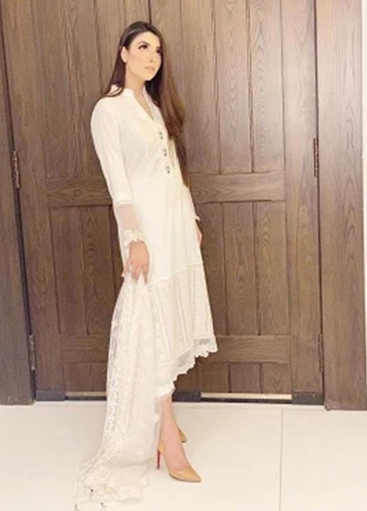 Sadya Sumair Luxury Pret  Cotton 3 Piece Dress SS21N Pale White