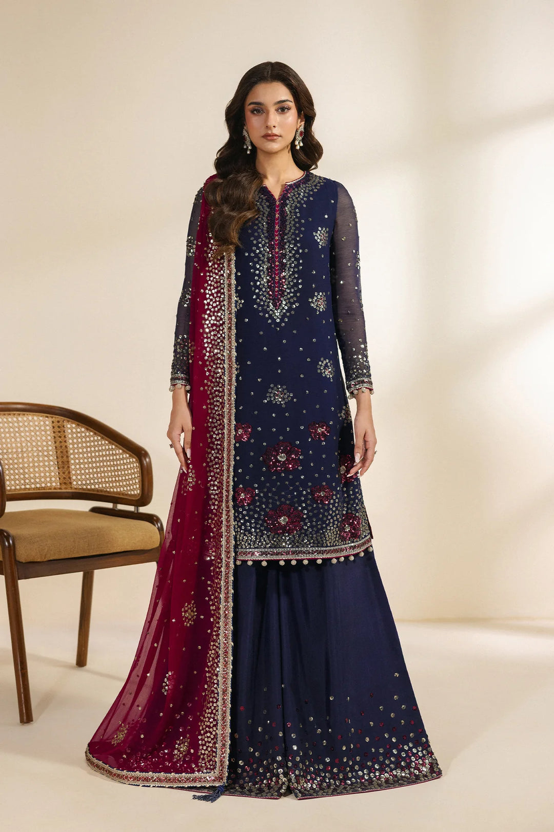 Meraki by Zarif Unstitched Embroidered Chiffon 3 Piece Suit ZR26UCM SABLE 10 - Festive Collection