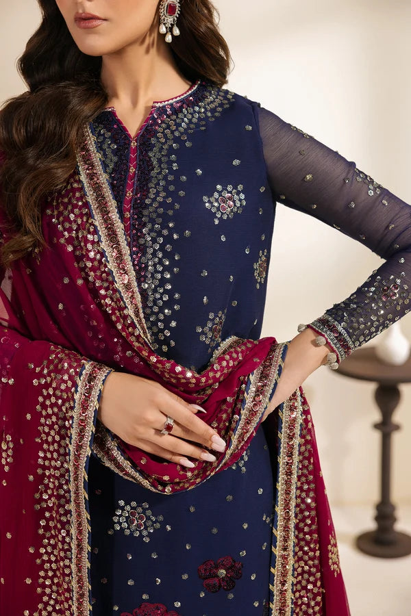 Meraki by Zarif Unstitched Embroidered Chiffon 3 Piece Suit ZR26UCM SABLE 10 - Festive Collection