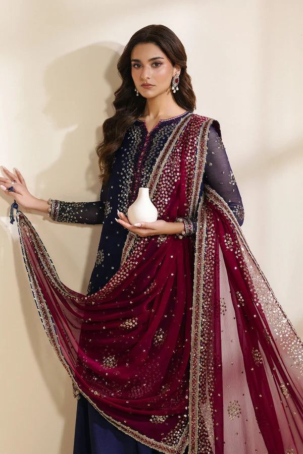 Meraki by Zarif Unstitched Embroidered Chiffon 3 Piece Suit ZR26UCM SABLE 10 - Festive Collection