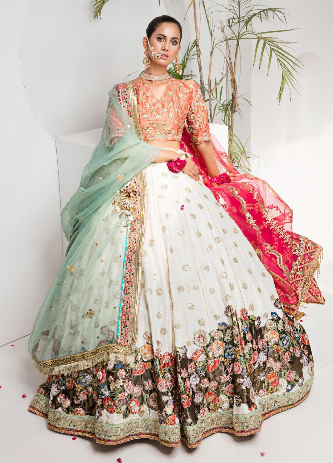 Sadya Sumair Luxury Pret Embroidered Raw Silk 3 Piece Dress Lehnga Choli