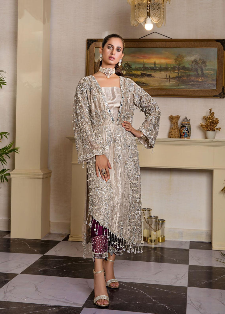 Sadya Sumair Luxury Pret Embroidered Tissue 2 Piece Dress Rose Gold