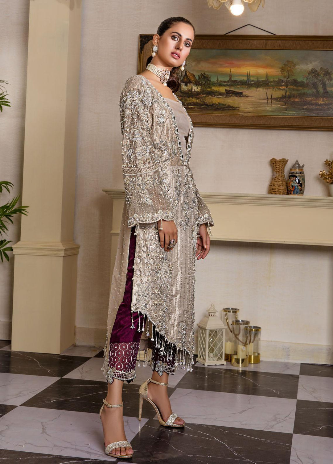 Sadya Sumair Luxury Pret Embroidered Tissue 2 Piece Dress Rose Gold