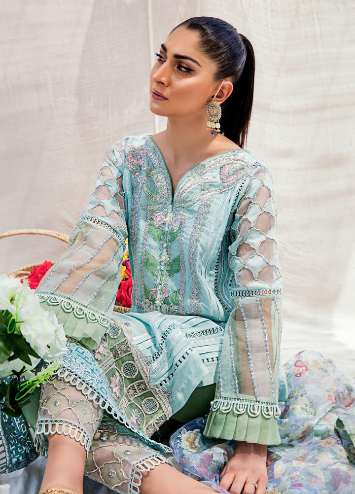 Sadya Sumair Luxury Pret Embroidered Cotton Net 3 Piece Suit Chameli