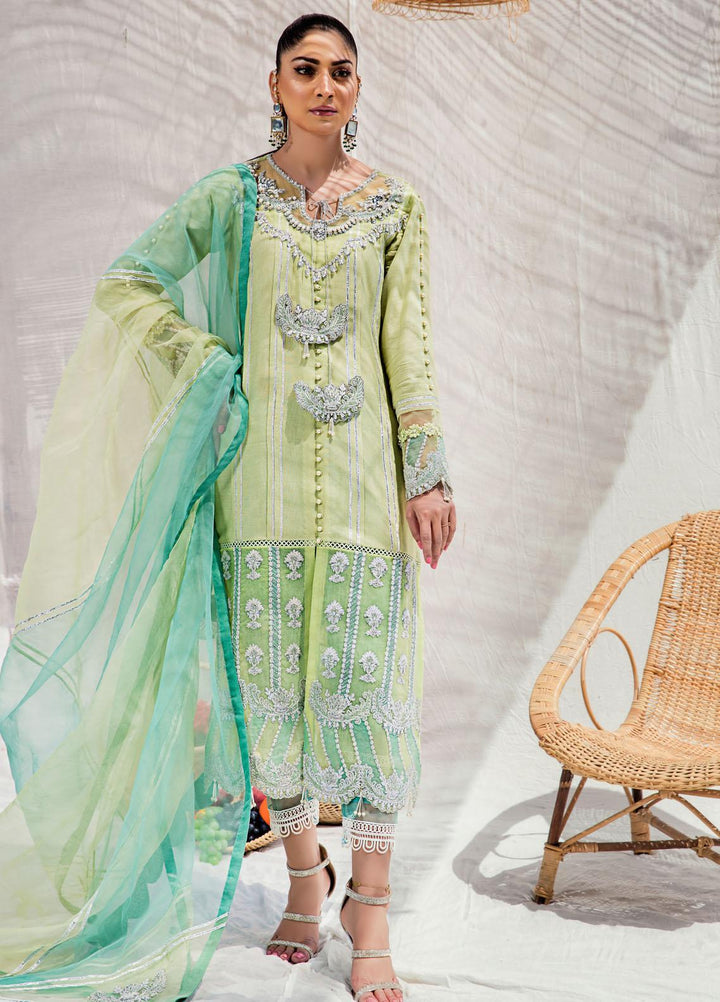 Sadya Sumair Luxury Pret Embroidered Cotton Net 3 Piece Suit Laila