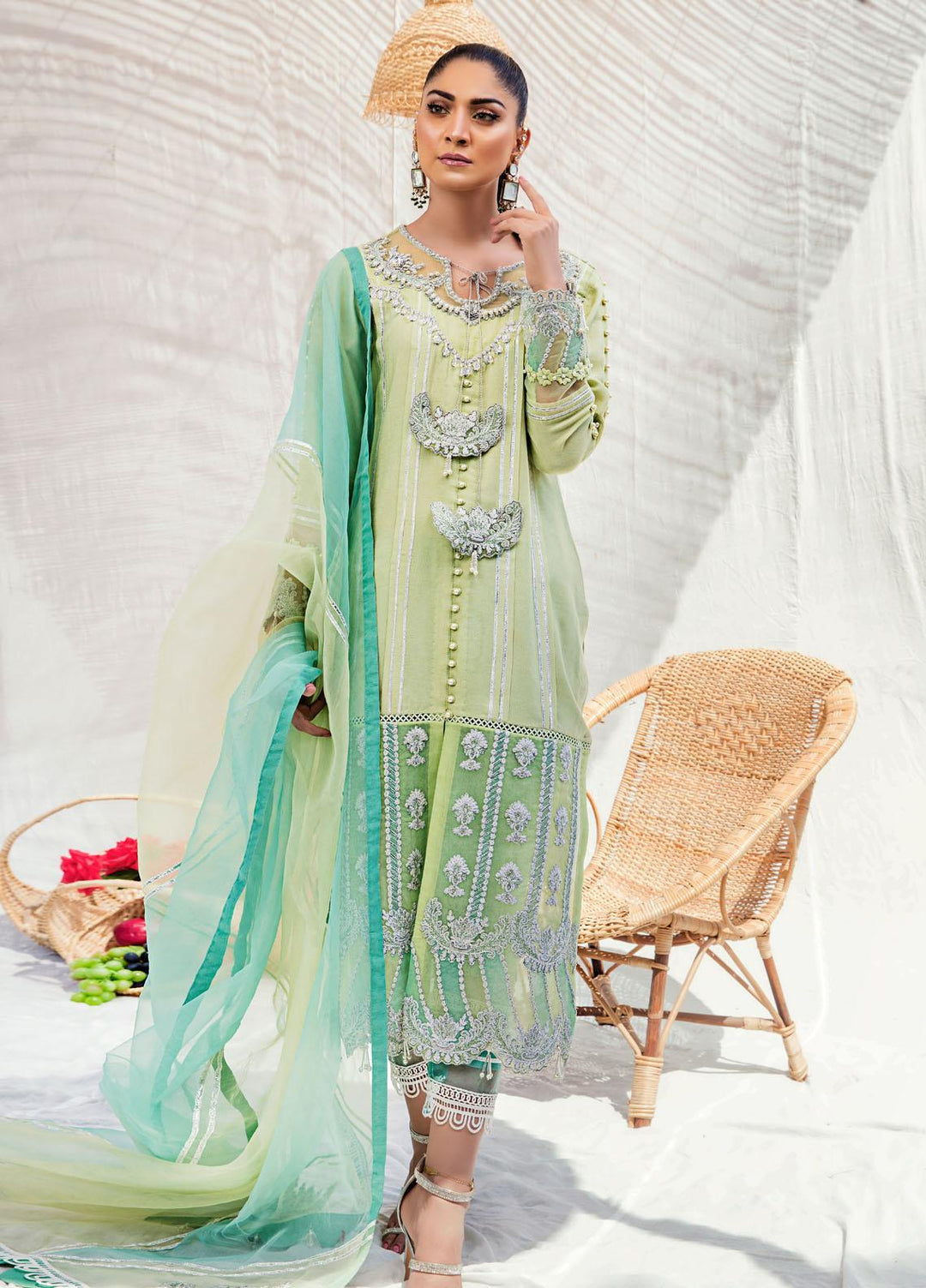 Sadya Sumair Luxury Pret Embroidered Cotton Net 3 Piece Suit Laila
