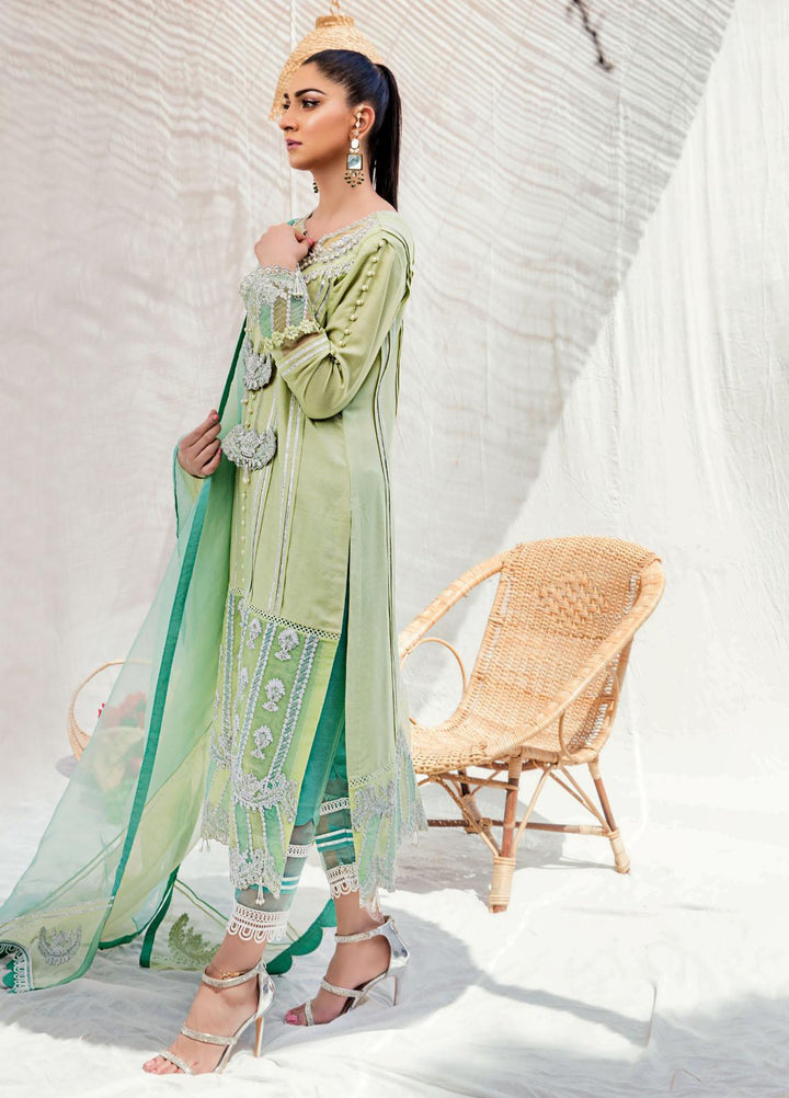 Sadya Sumair Luxury Pret Embroidered Cotton Net 3 Piece Suit Laila
