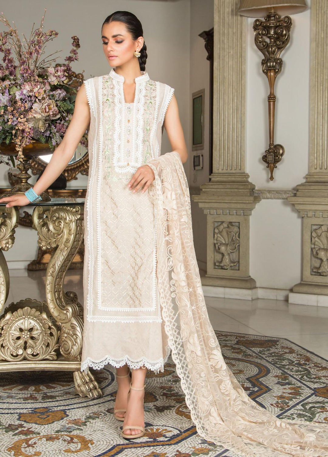 Sadya Sumair Luxury Pret  Cotton 3 Piece Nude