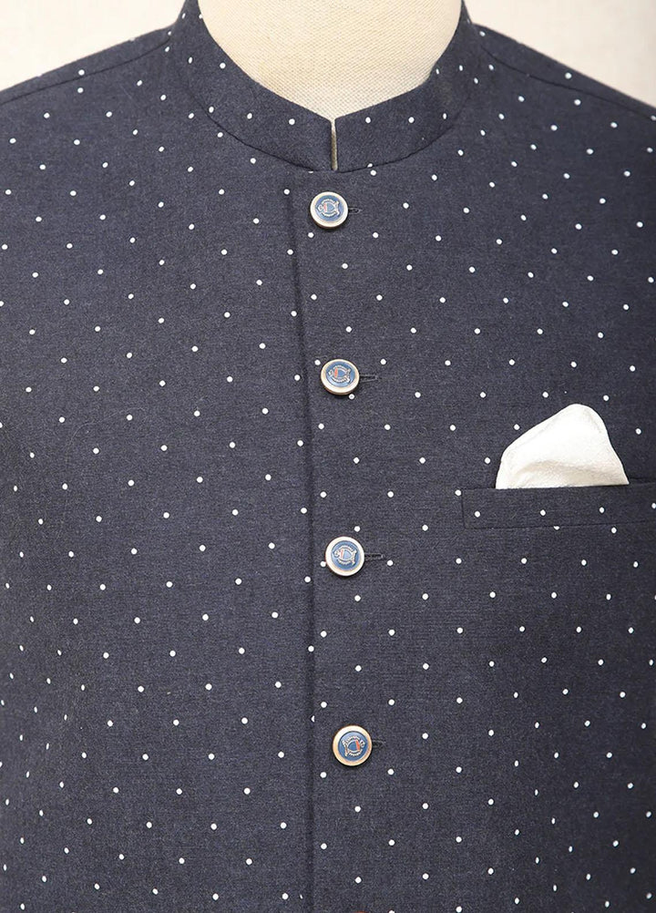 Saeed Ajmal Textured Festive Waistcoat for Men -  10-20-14-1455 Navy