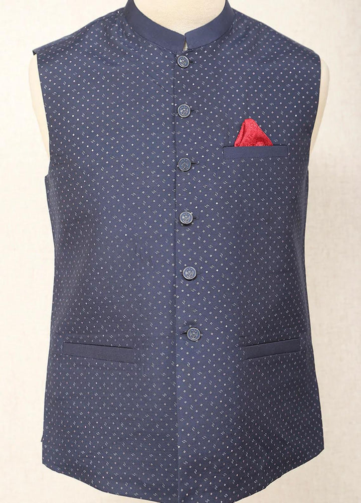 Saeed Ajmal Textured Festive Waistcoat for Men -  10-20-14-1483 Navy