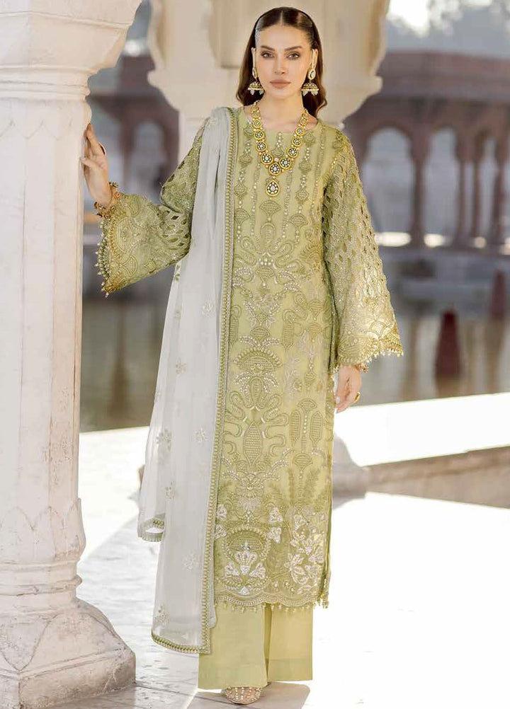 Safeera by Flossie Embroidered Chiffon Suits Unstitched 3 Piece FL24SF S-1301 Honey Haze - Luxury Collection