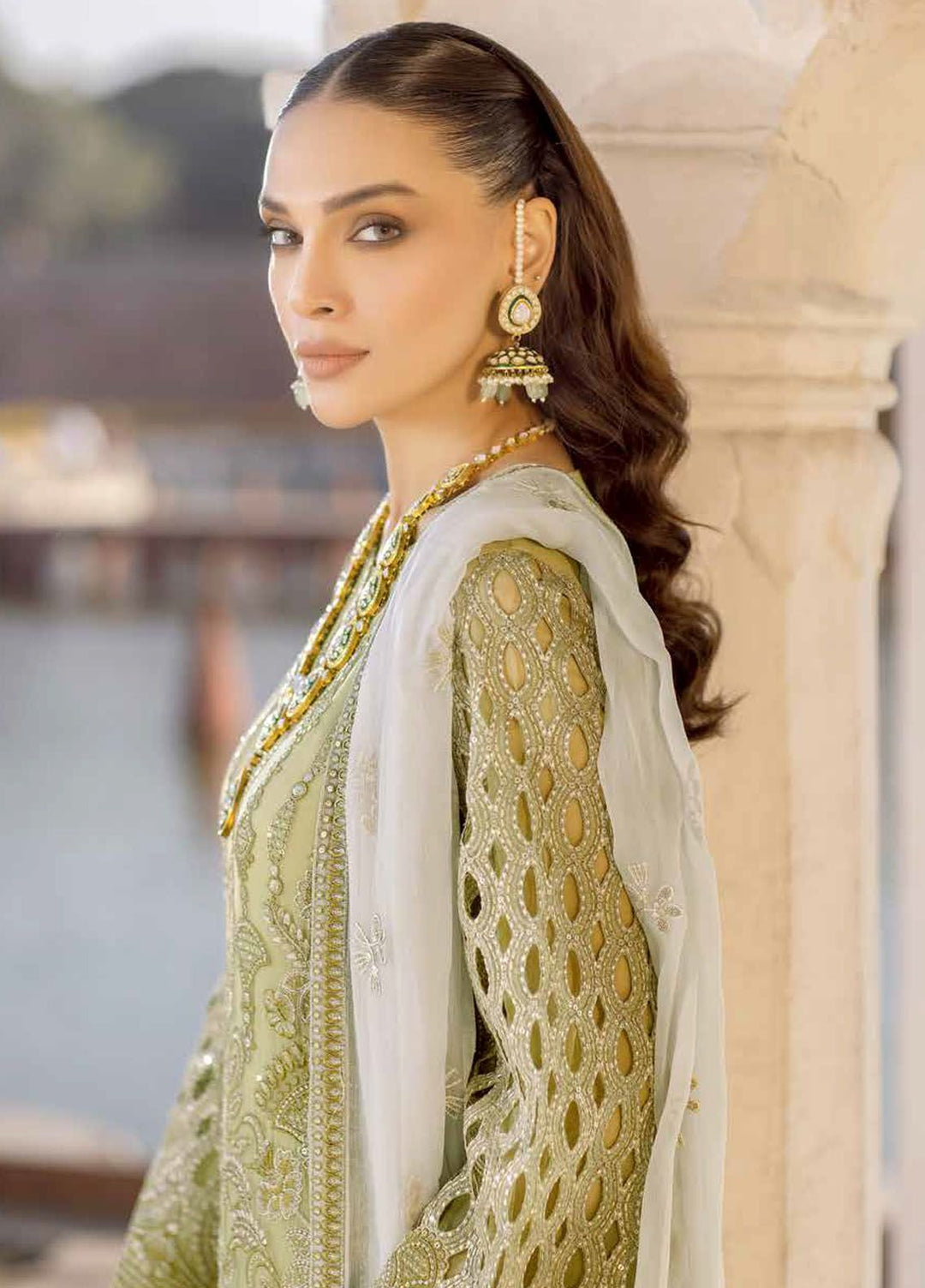 Safeera by Flossie Embroidered Chiffon Suits Unstitched 3 Piece FL24SF S-1301 Honey Haze - Luxury Collection