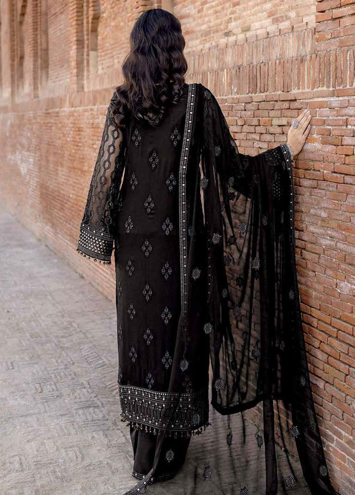Safeera by Flossie Embroidered Chiffon Suits Unstitched 3 Piece FL24SF S-1302 Dark Veil - Luxury Collection
