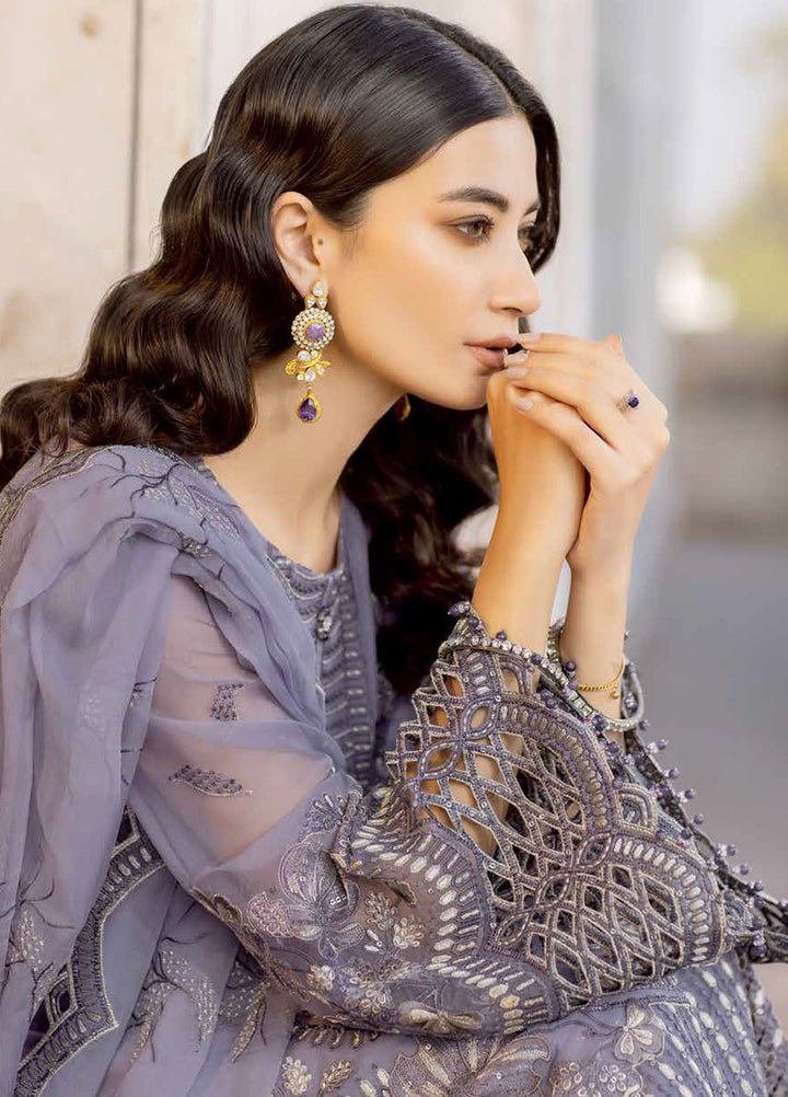 Safeera by Flossie Embroidered Chiffon Suits Unstitched 3 Piece FL24SF S-1303 Violet Sweet - Luxury Collection