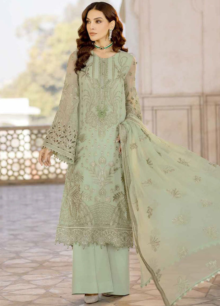 Safeera by Flossie Embroidered Chiffon Suits Unstitched 3 Piece FL24SF S-1304 Luster Green - Luxury Collection
