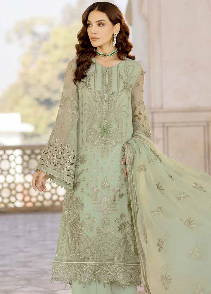Safeera by Flossie Embroidered Chiffon Suits Unstitched 3 Piece FL24SF S-1304 Luster Green - Luxury Collection