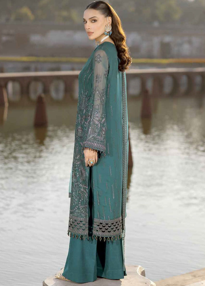 Safeera by Flossie Embroidered Chiffon Suits Unstitched 3 Piece FL24SF S-1306 Cold Light - Luxury Collection