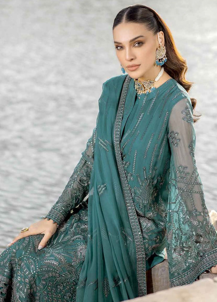 Safeera by Flossie Embroidered Chiffon Suits Unstitched 3 Piece FL24SF S-1306 Cold Light - Luxury Collection