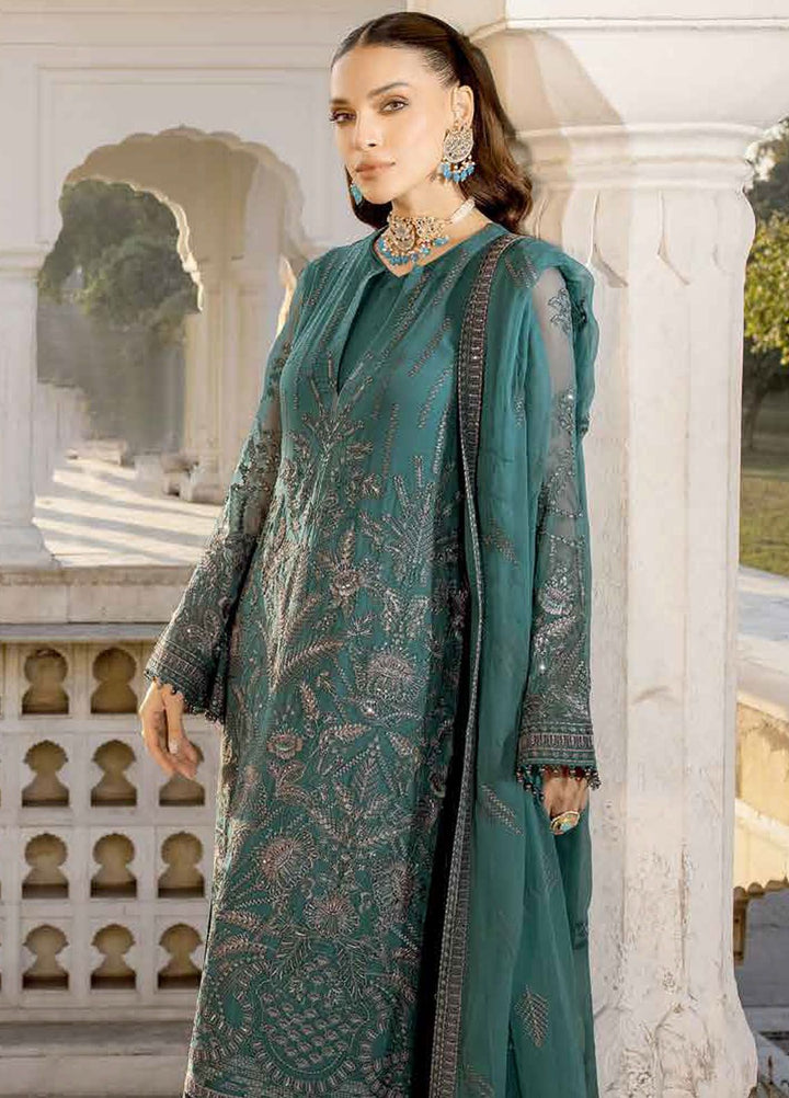 Safeera by Flossie Embroidered Chiffon Suits Unstitched 3 Piece FL24SF S-1306 Cold Light - Luxury Collection
