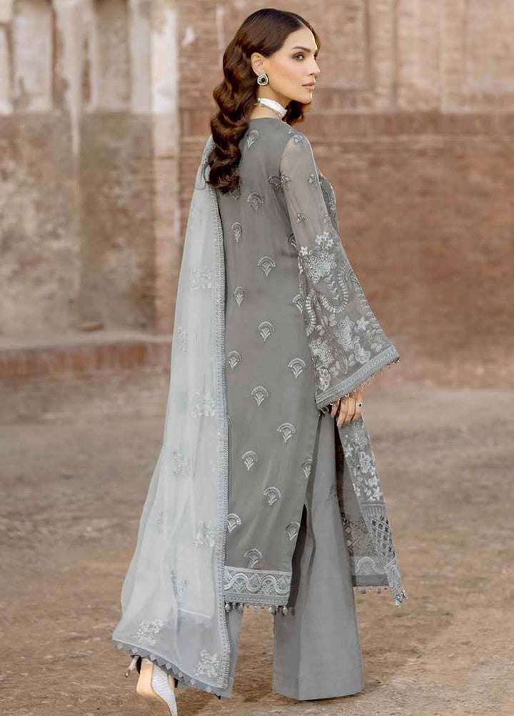 Safeera by Flossie Embroidered Chiffon Suits Unstitched 3 Piece FL24SF S-1308 Stormy Grey - Luxury Collection