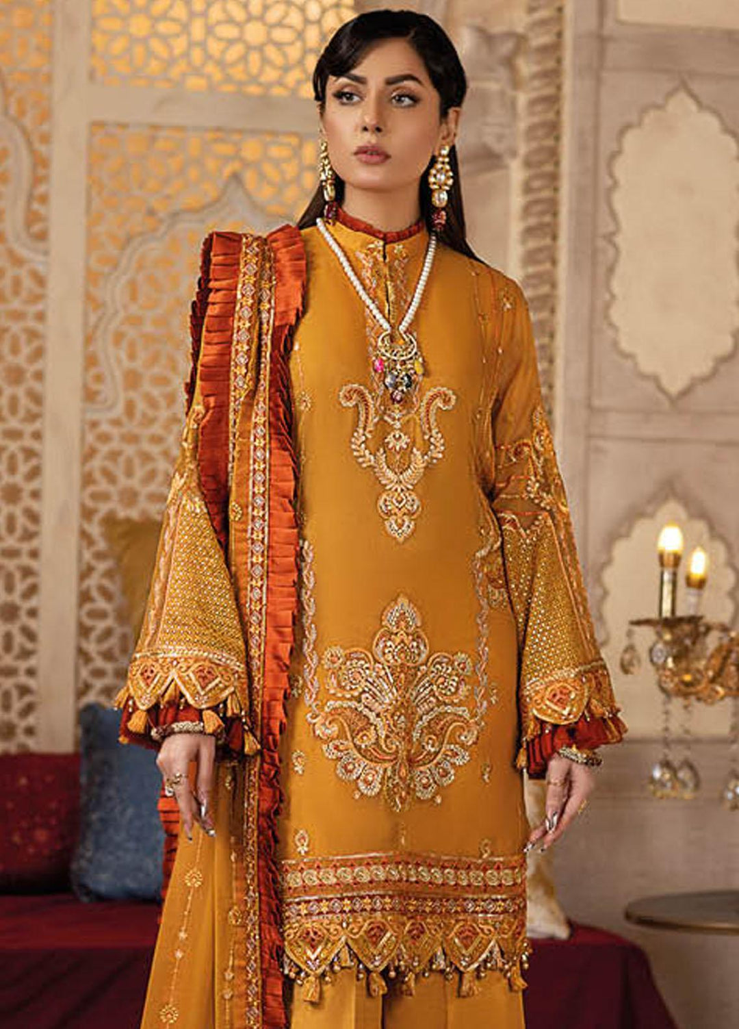 Safiinah By Resham Raaj Embroidered Chiffon Suits Unstitched 3 Piece RMR23S RR-03 Kaisari - Luxury Collection