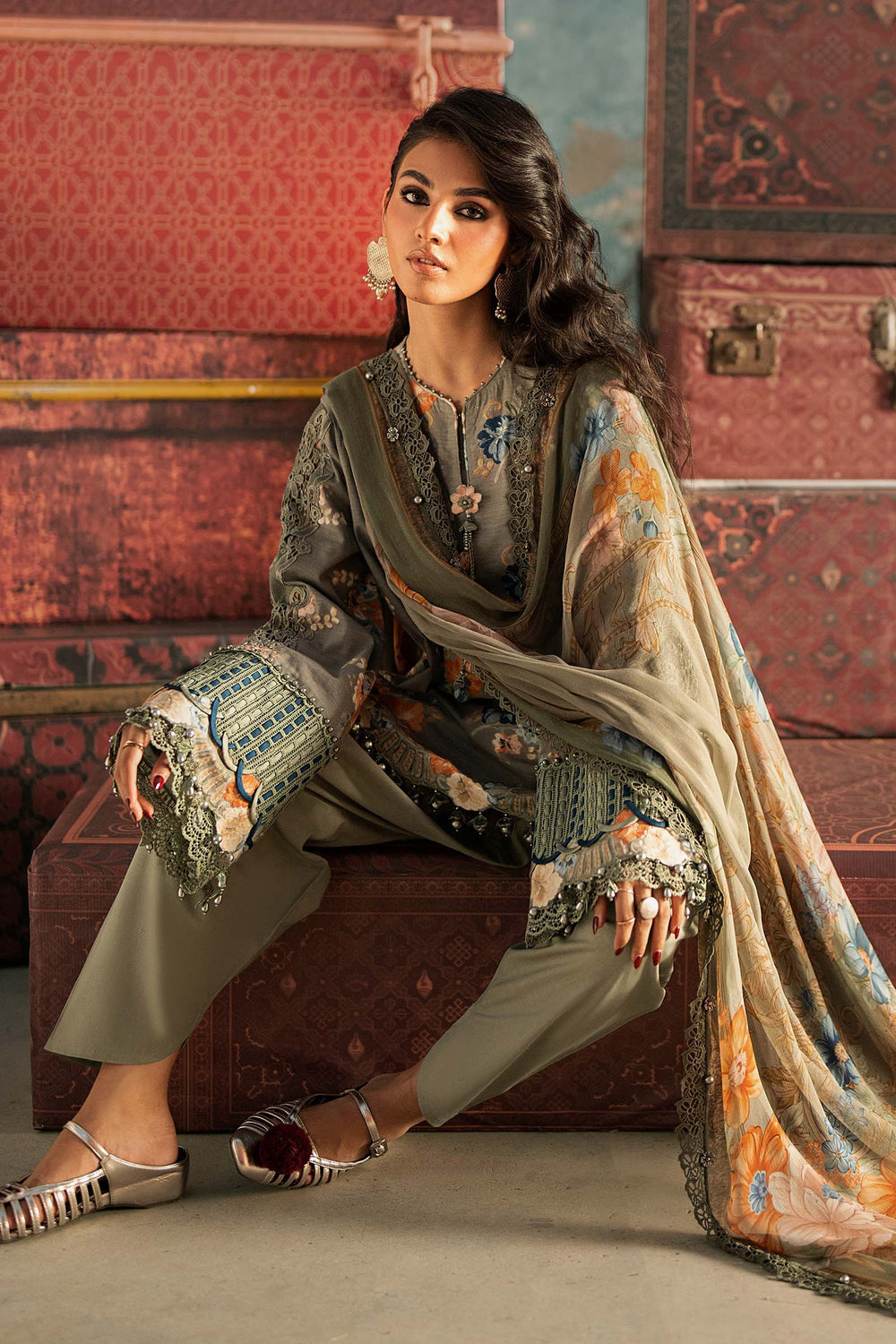 M Prints by Maria B Unstitched Embossed Cambric 3 Piece Suit MB26UPC 3A - Casual Collection