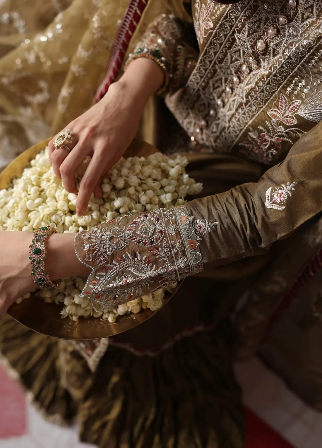 Sahane Embroidered Raw Silk Suits Unstitched 3 Piece SNE24TG TSG-02 Olivine - Festive Collection