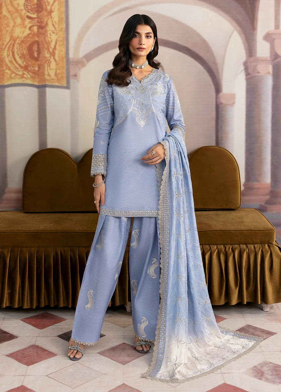 Sahane Embroidered Raw Silk Suits Unstitched 3 Piece SNE24TG TSG-05 Abyss - Festive Collection