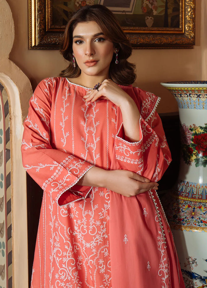 Sahar Embroidered Chikankari Suit Unstitched 3 Piece CK-25-V1-02 Gilded Coral - Festive Collection
