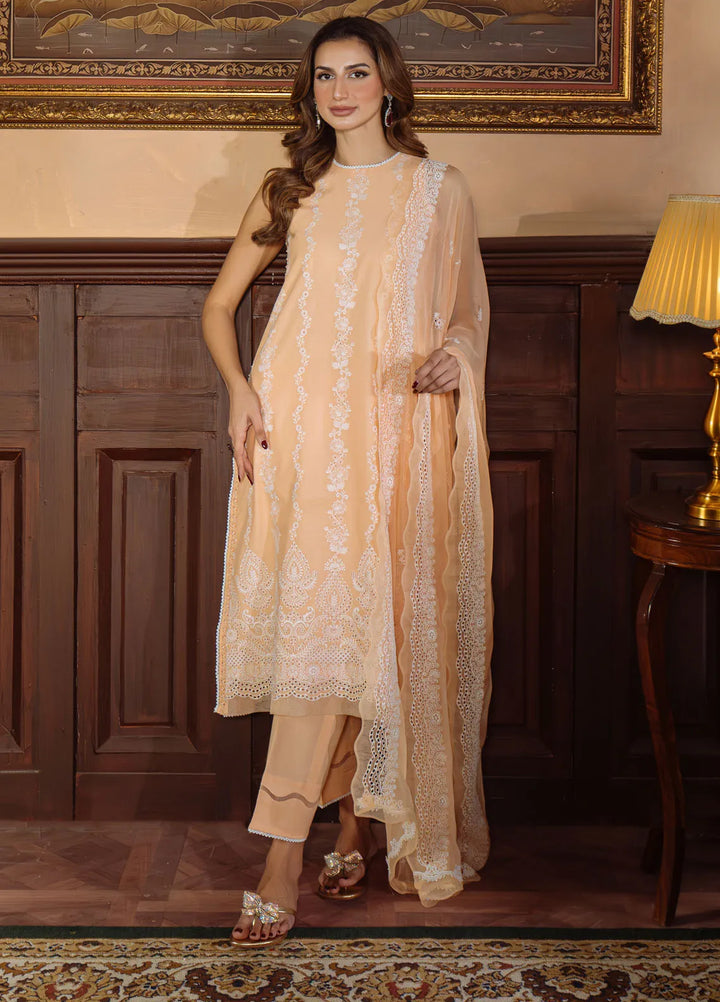 Sahar Embroidered Chikankari Suit Unstitched 3 Piece CK-25-V1-04 Apricot Glow - Festive Collection