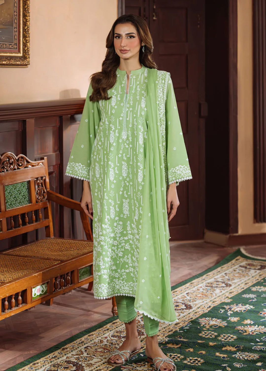 Sahar Embroidered Chikankari Suit Unstitched 3 Piece CK-25-V1-05 Celadon Dream - Festive Collection