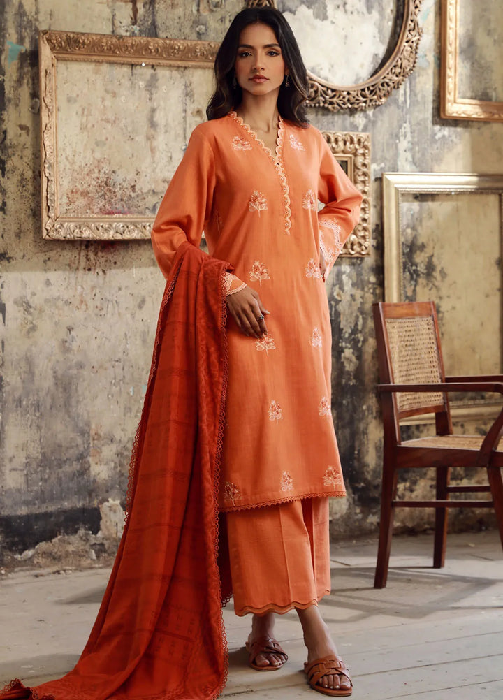 Sahar Embroidered Cross Hatch Suit Unstitched 3 Piece SHR24 CH-E-V1-24-02 Apricot Ember - Winter Collection