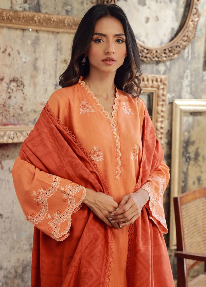 Sahar Embroidered Cross Hatch Suit Unstitched 3 Piece SHR24 CH-E-V1-24-02 Apricot Ember - Winter Collection